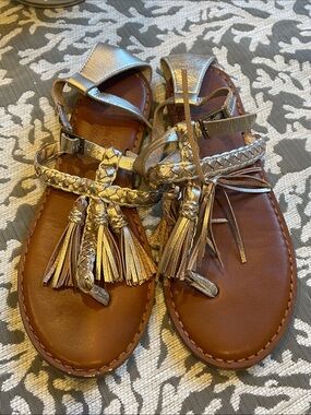 Metallic Tassel Leather Sandals - Women